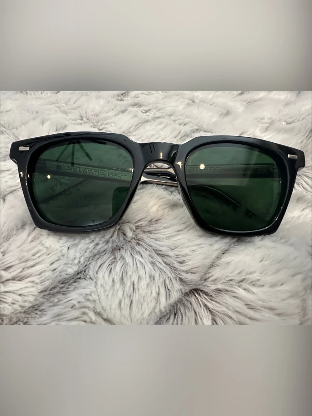 Spitfire Glossy Black Sunglasses with Green Lenses